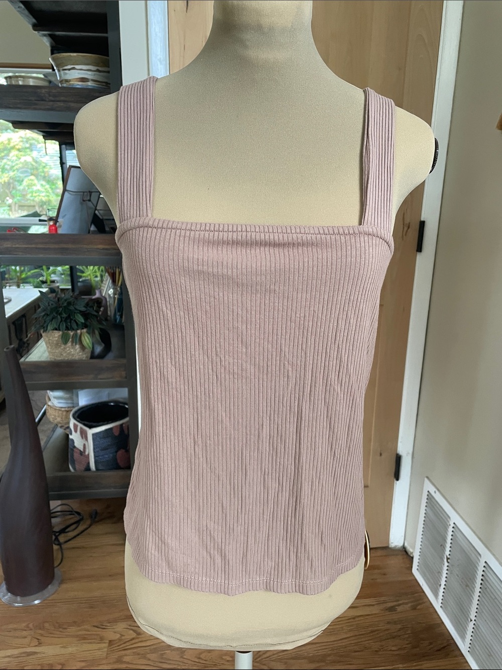 Anthropologie Ribbed Square-Neck Tank in Cocoa